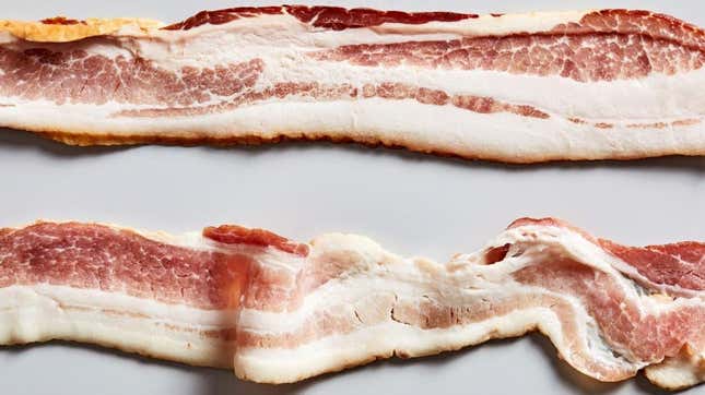 Two strips of uncured bacon