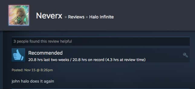 Image for article titled Halo Infinite’s Multiplayer, As Told By Steam Reviews
