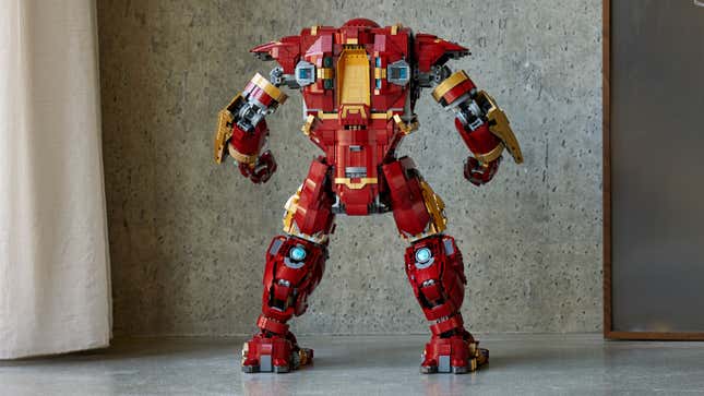 The Lego Hulkbuster photographed from behind.