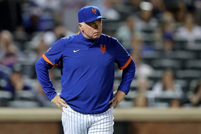 Apr 11, 2023; New York City, New York, USA; New York Mets manager Buck Showalter (11) reacts during the ninth inning against the San Diego Padres at Citi Field.