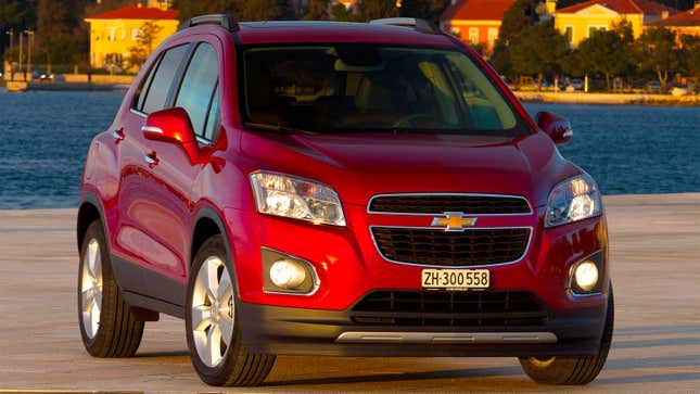 A photo of a red Chevrolet Trax SUV. 