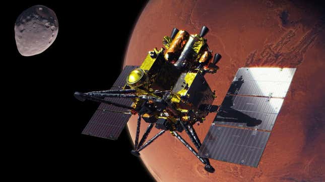 An artist’s concept of JAXA’s MMX spacecraft at Mars.