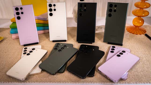 A photo of all the colors of the the Galaxy S23 family