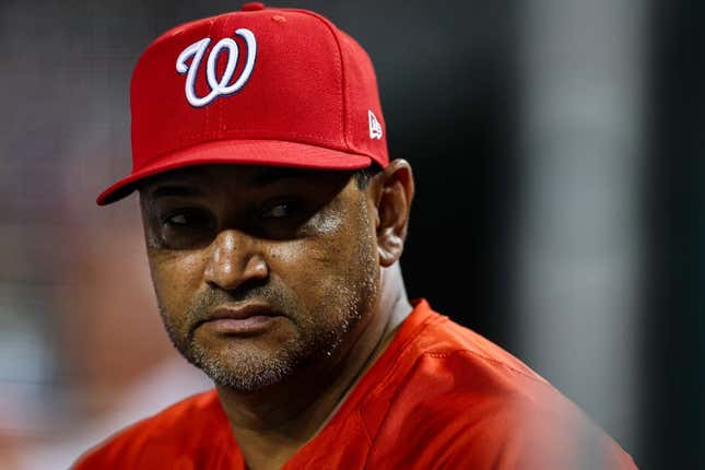 Jul 24, 2023; Washington, District of Columbia, USA; Washington Nationals manager Dave Martinez (4) looks on during the seventh inning against the Colorado Rockies at Nationals Park.