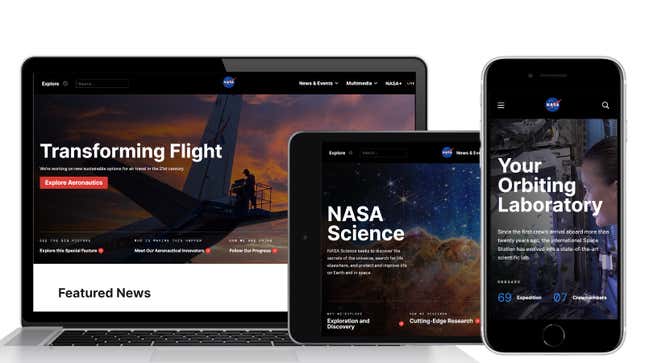 Aspecto de la nueva web de la NASA, en PC, tableta y móvil