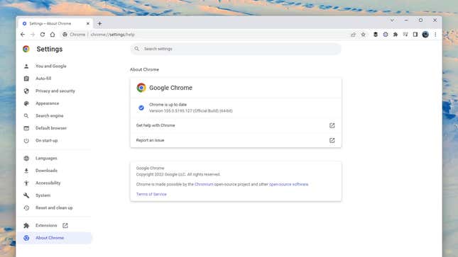 About Chrome tab
