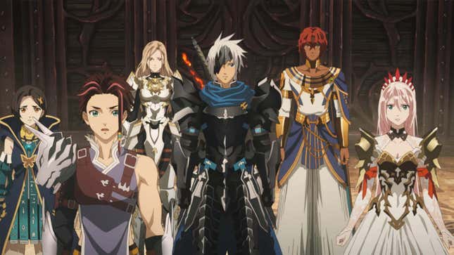 The cast of Tales of Arise with shocked expressions on their faces.
