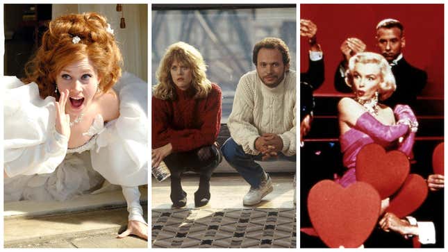 A collage of images from Enchanted, When Harry Met Sally, And Gentlemen Prefer Blondes
