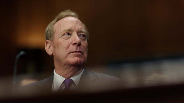 Microsoft President Brad Smith waits to testify before a Senate Judiciary Privacy, Technology, and the Law Subcommittee hearing on "Oversight of A.I.: Legislating on Artificial Intelligence" on Capitol Hill in Washington, U.S., September 12, 2023. 