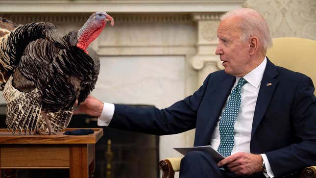 Image for article titled Biden Meets With Turkeys Who’ve Lost Loved Ones To Thanksgiving