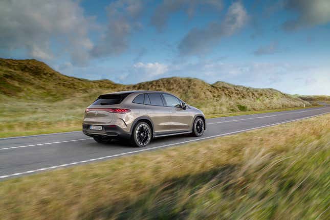 A champaign colored 2023 Mercedes EQE SUV.
