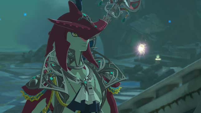 Sidon is seen looking at a glowing gem.