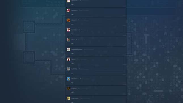 A page of people saying "Yes" on Steam.
