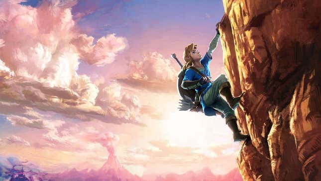 Link climbs a cliff.