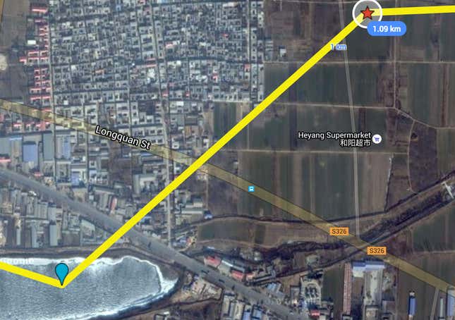 Qili River is the blue dot, Daxian Village is the red star.