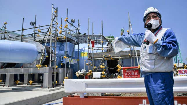 Photo of TEPCO employee in front of treatment facility