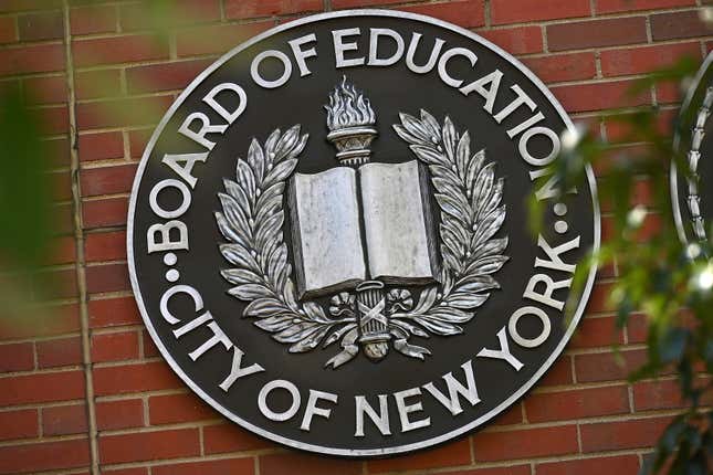 A “New York City Board of Education” placard place on the front of P.S. 234 Independence School in lower Manhattan in New York, NY, September 4, 2020. 