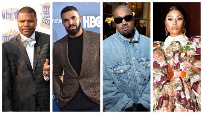 J. Prince, left; Drake, Kanye West, Nicki Minaj.