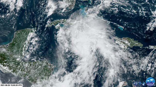 A satellite image of Tropical Depression Nine in the Caribbean.