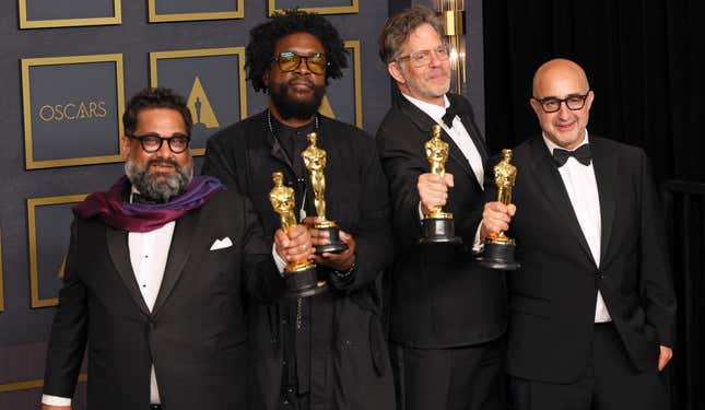 (L-R) Joseph Patel, Ahmir “Questlove” Thompson, David Dinerstein and Robert Fyvolent, winners of Best Documentary Feature for “Summer of Soul (...Or, When the Revolution Could Not Be Televised),” pose in the press room during the 94th Annual Academy Awards at Hollywood and Highland on March 27, 2022 in Hollywood, California. (Photo by Momodu Mansaray/WireImage) in the press room at the 94th Annual Academy Awards at Hollywood and Highland on March 27, 2022 in Hollywood, California. (Photo by David Livingston/Getty Images )