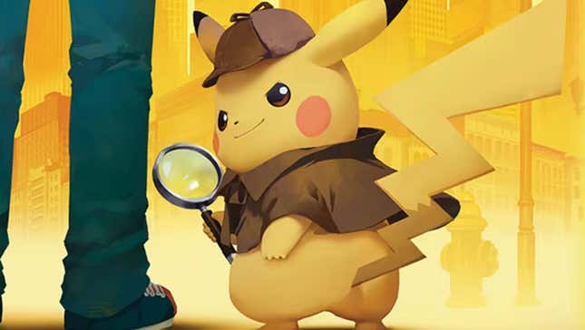 Pikachu dressed up all cute as a detective, holding a magnifying glass.