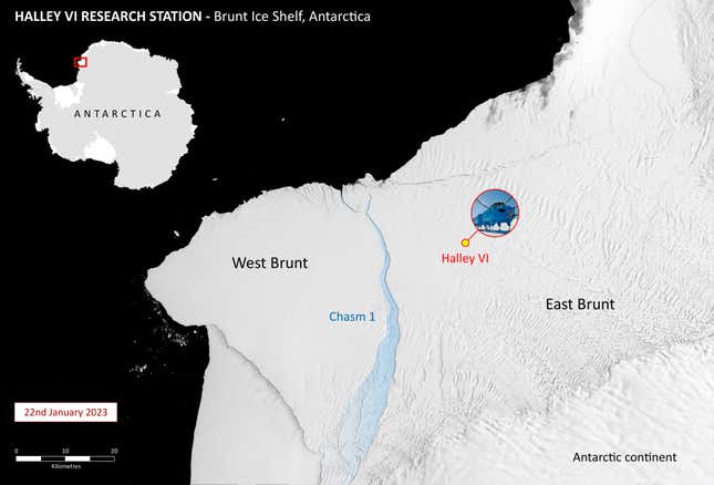 Map of Antarctica and Brunt Ice Shelf