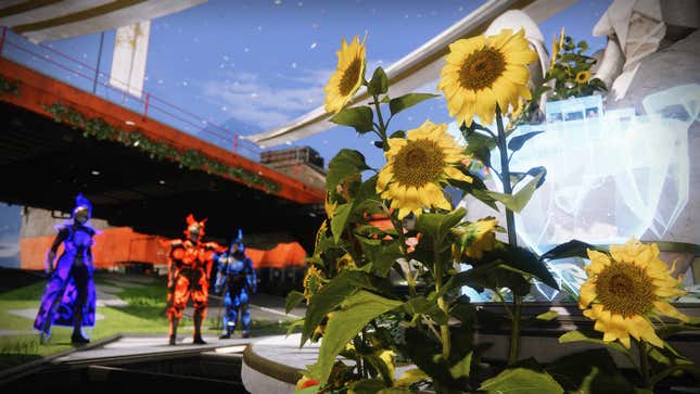 Sunflowers blossom at The Tower as players take a break from the game.