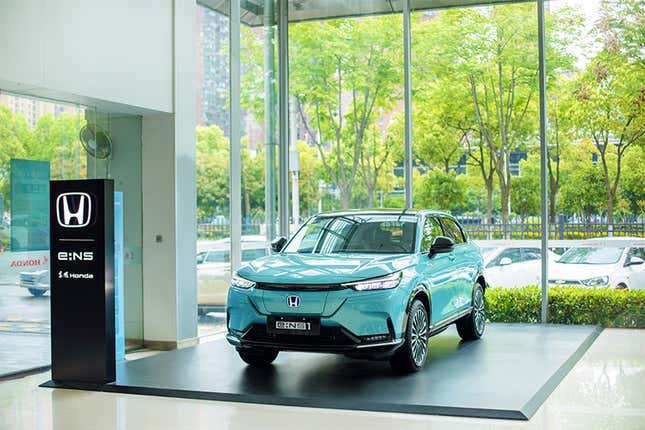 A Honda e:NS1 on display in a showroom in China.