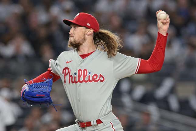 Apr 4, 2023; Bronx, New York, USA; Philadelphia Phillies relief pitcher Matt Strahm (25) delivers a pitch during the second inning against the New York Yankees at Yankee Stadium.