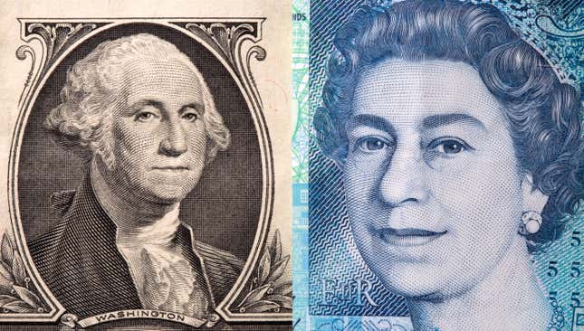 A US dollar and a British pound