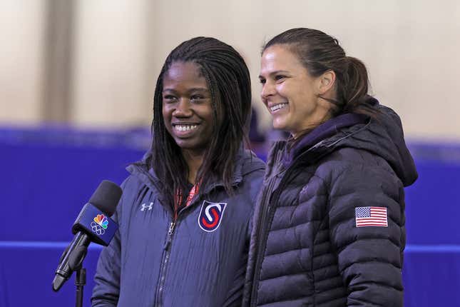 Erin Jackson (l.) will compete for gold in Beijing because teammate Brittany Bowe gave up her spot on the speed skating squad.