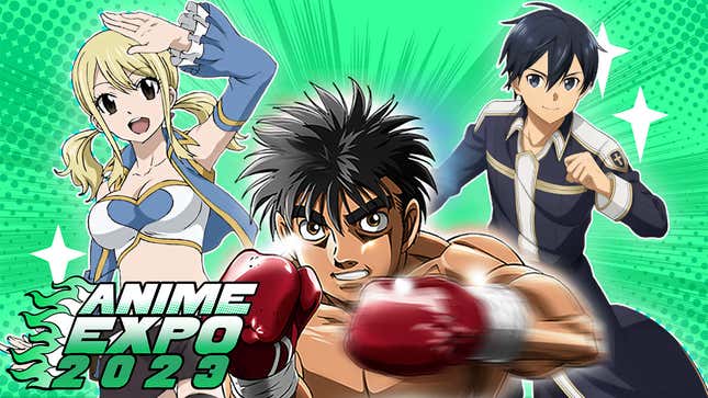 An anime collage shows Hajime No Ippo, Fairy Tail, and Sword Art Online.