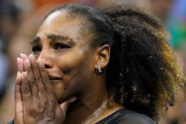 Serena Williams, of the United States, reacts after losing to Ajla Tomljanovic, of Austrailia, in the third round of the U.S. Open tennis championships, Friday, Sept. 2, 2022, in New York.