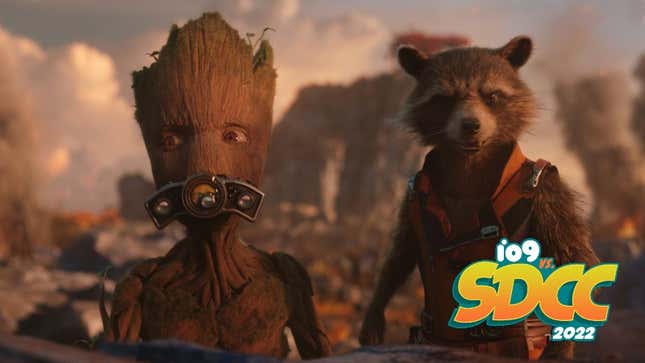 rocket and groot standing together