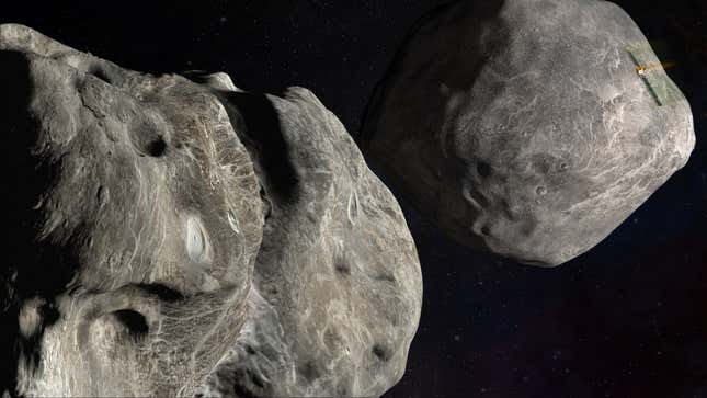Illustration of DART on course to impact Dimorphos.