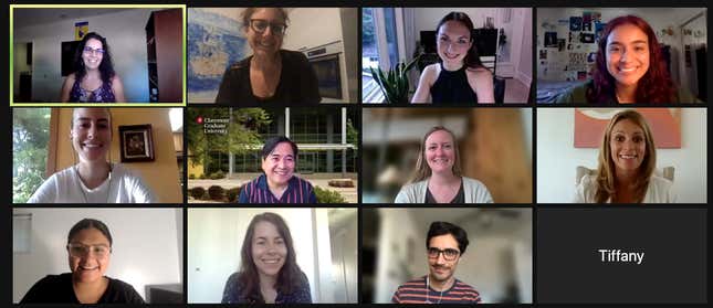 Photo of lab members and guests on Zoom call