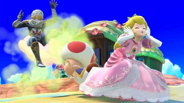 Peach from Smash Bros appears to fart on other characters. 