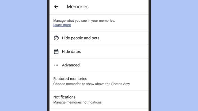 Screenshot of Google Photos Memories Section
