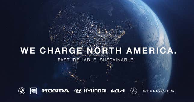 A promotional graphic shared by the seven automakers joining forces to create a charging station joint venture in North America.