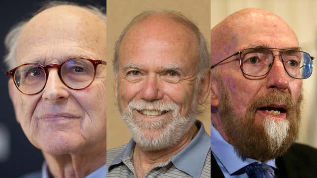 Rainer Weiss, Barry Barish, and Kip Thorne.