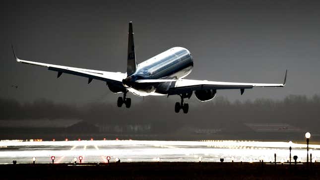 An airplane takes off from Schiphol Airport in The Netherlands