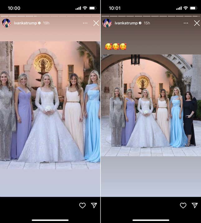 Ivanka Trump's Instagram stories without and with Kim Guilfoyle