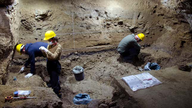 Archaeologists working in Bacho Kiro Cave earlier this year. 