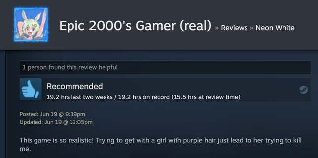 Image for article titled Neon White’s Steam Reviews Are Horny As Hell