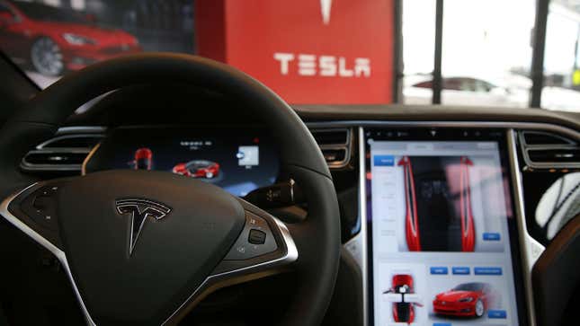 The console of a Tesla seen at a showroom in Red Hook, Brooklyn in 2016.