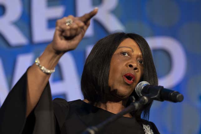 Sheila Oliver, lieutenant governor of New Jersey, speaks during an election night event for Phil Murphy, governor of New Jersey, in Asbury Park, New Jersey, U.S., on Tuesday, Nov. 2, 2021.