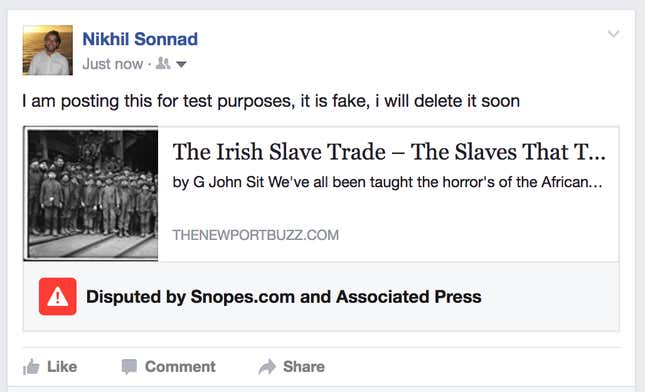 Image for article titled This is now what happens when you try to post fake news on Facebook