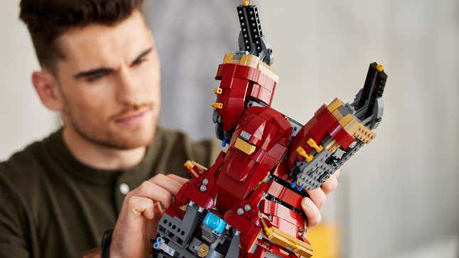 The Lego Hulkbuster's legs mid-assembly.