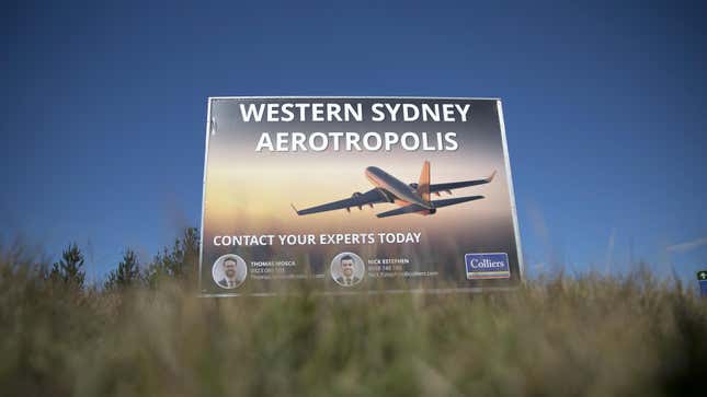 A real estate sign outside Western Sydney International Airport (WSI) in Badgerys Creek, Australia, on Wednesday, July 5, 2023.