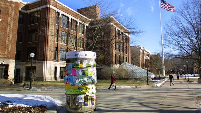 Students walking across a University of Michigan campus in Ann Arbor, Michigan.